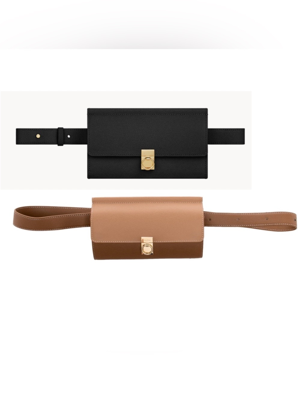 TWO Polene Numero Sept Belt Bags in Black and Duo Camel/Tan